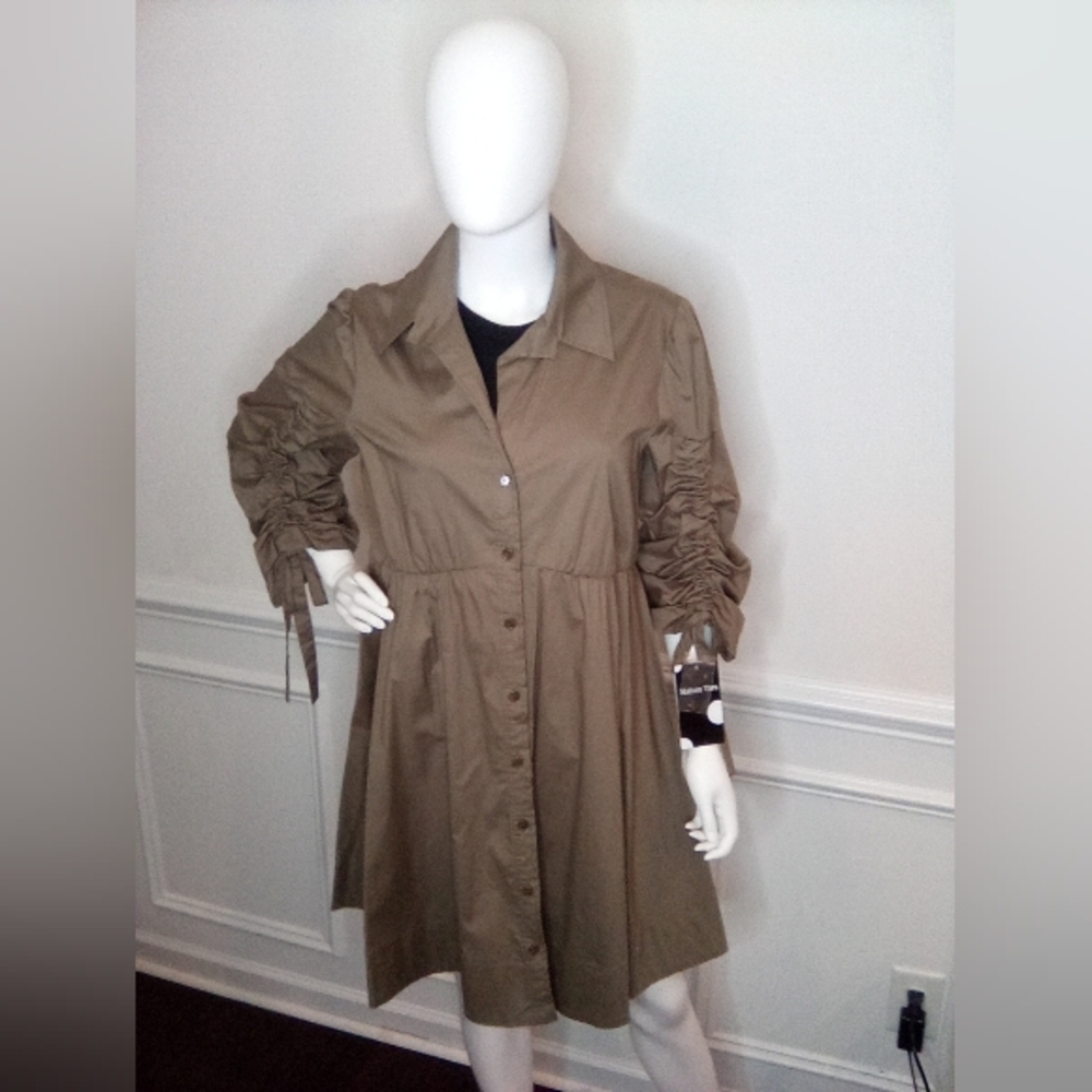 Women's MaisonTara 3/4 Sleeve Collared Shirt Dress, SizeXL, Olive, NEW - Picture 9 of 16